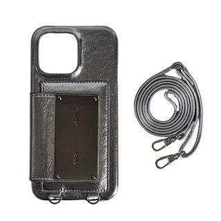 Silver Metal Buckle Leather Phone Case With Strap And Card Pocket