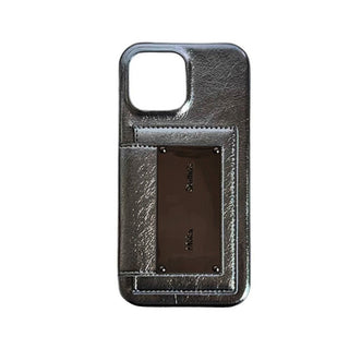 Silver Metal Buckle Leather Phone Case With Strap And Card Pocket