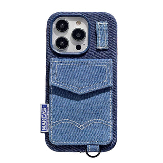 Goofy Denim Fabrics Phone Case With Card Holder And Strap