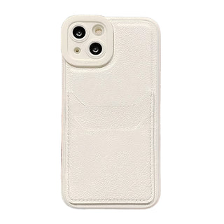 White Simple Solid Color Leather Phone Case With Card Holder