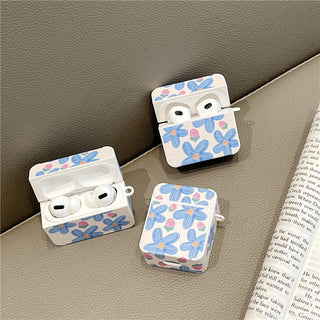 Blue Flowers Leather Airpods Case