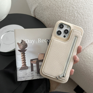 Simple White Leather Phone Case With Card Holder And Makeup Mirror