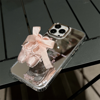 Girlish Mirror Phone Case With Pink Ballet Shoes Phone Holder