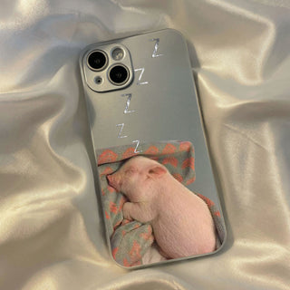 Silver Goofy Sleeping Pig Acrylic Phone Case