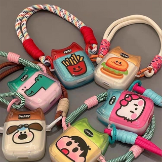 Cute Cartoon Clear Silicone Airpods Case With Rope