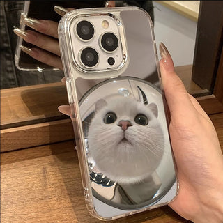 Goofy White Cat Mirror Phone Case Couple Case