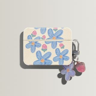 Blue Flowers Leather Airpods Case