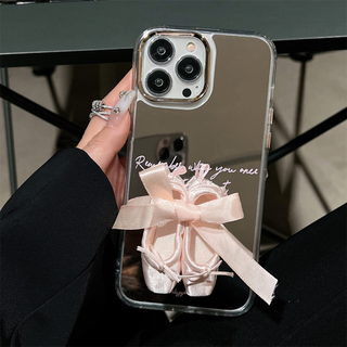 Girlish Mirror Phone Case With Pink Ballet Shoes Phone Holder