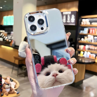 Cute Curling Hair Cat Mirror Silicone Phone Case