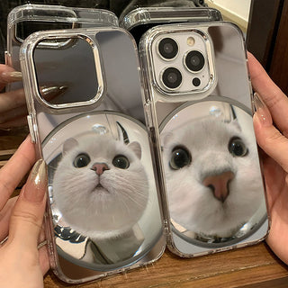 Goofy White Cat Mirror Phone Case Couple Case