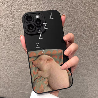 Black Goofy Sleeping Pig Acrylic Phone Case