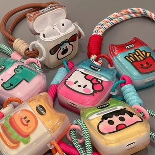 Cute Cartoon Clear Silicone Airpods Case With Rope