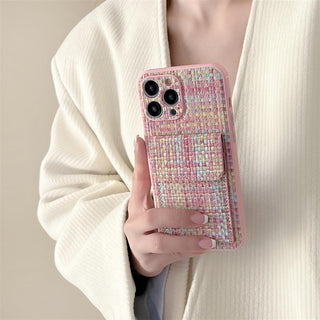 Pink Knitted Pattern Phone Case With Card Holder