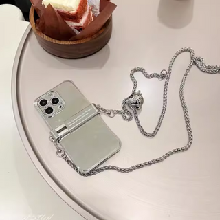 Glossy Silver Mirror Face TPU Phone Back Clip With Strap