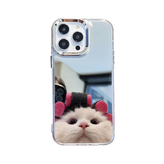 Cute Curling Hair Cat Mirror Silicone Phone Case