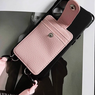 Simple Pink And Black Wallet Phone Case With Chain & Strap