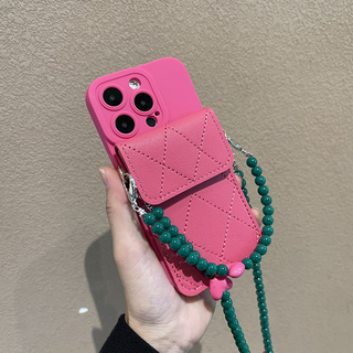 Rose Red Leather Phone Case With Card Holder And Strap