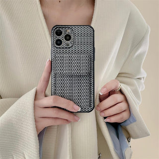 Black Knitted Pattern Phone Case With Card Holder