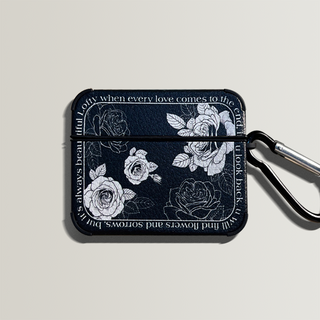 Black Vintage flowers Leather Airpods Case