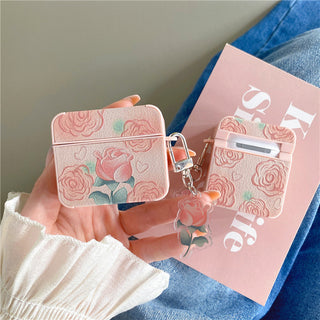 Pink Flowers Leather Airpods Case