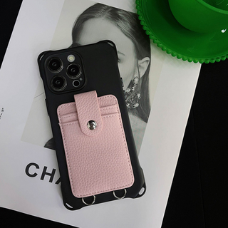 Simple Pink And Black Wallet Phone Case With Chain & Strap