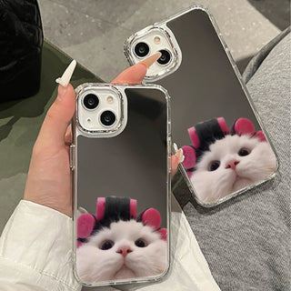 Cute Curling Hair Cat Mirror Silicone Phone Case